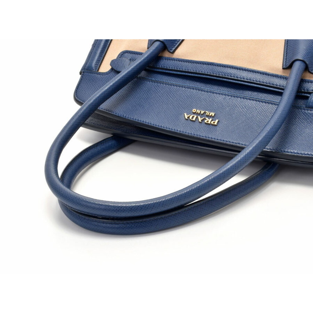 Prada bag Tote blue beige Saffiano canvas Cuir Double - Picture 3 of 11